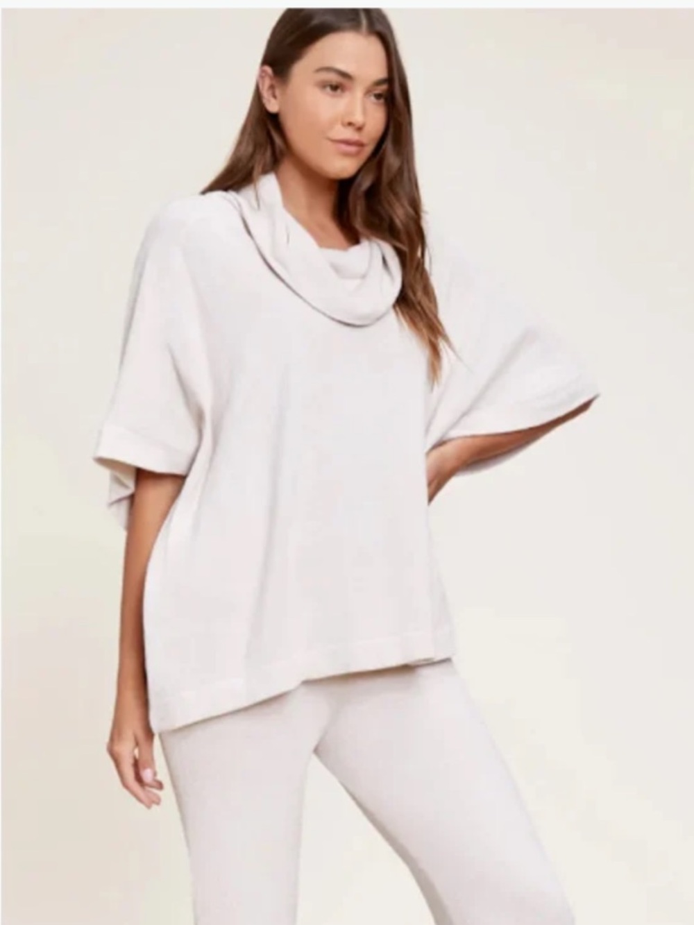 Barefoot Dreams CozyChic Ultra Lite Cowl Neck Poncho Sand Dune Women's L/XL NWT